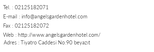 Angels Garden Hotel telefon numaralar, faks, e-mail, posta adresi ve iletiim bilgileri